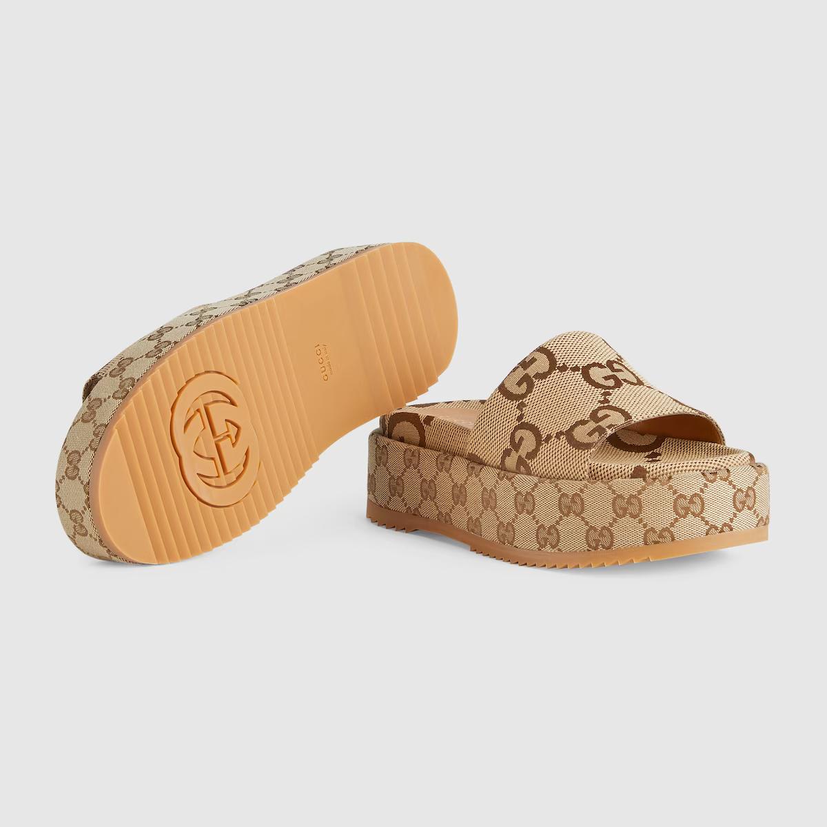 Giày Gucci Platform Slide Sandal Nữ Nâu Da