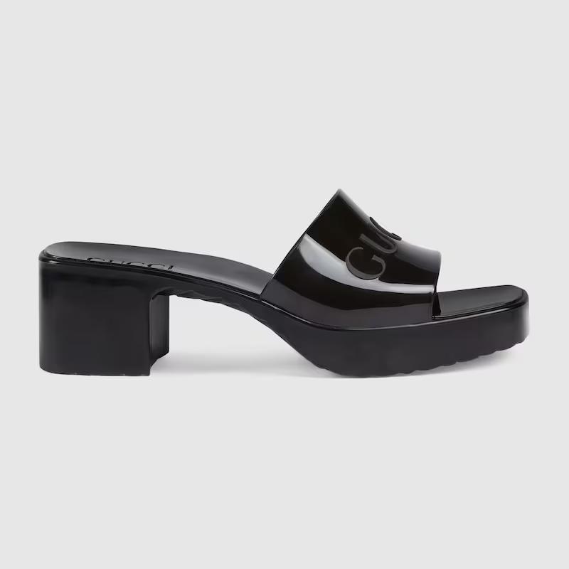 Giày Gucci Rubber Slide Sandal Nữ Đen