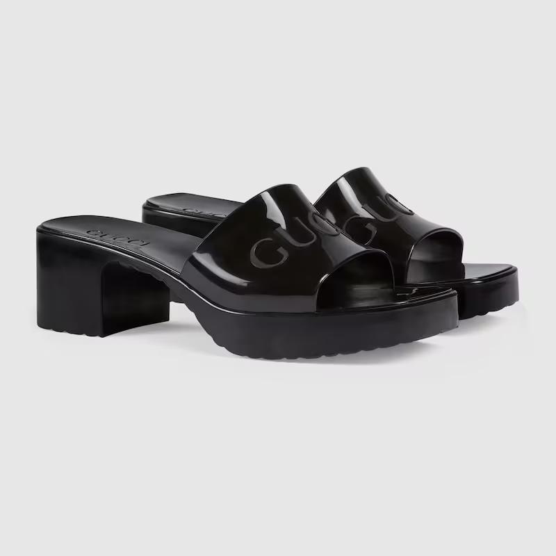 Giày Gucci Rubber Slide Sandal Nữ Đen