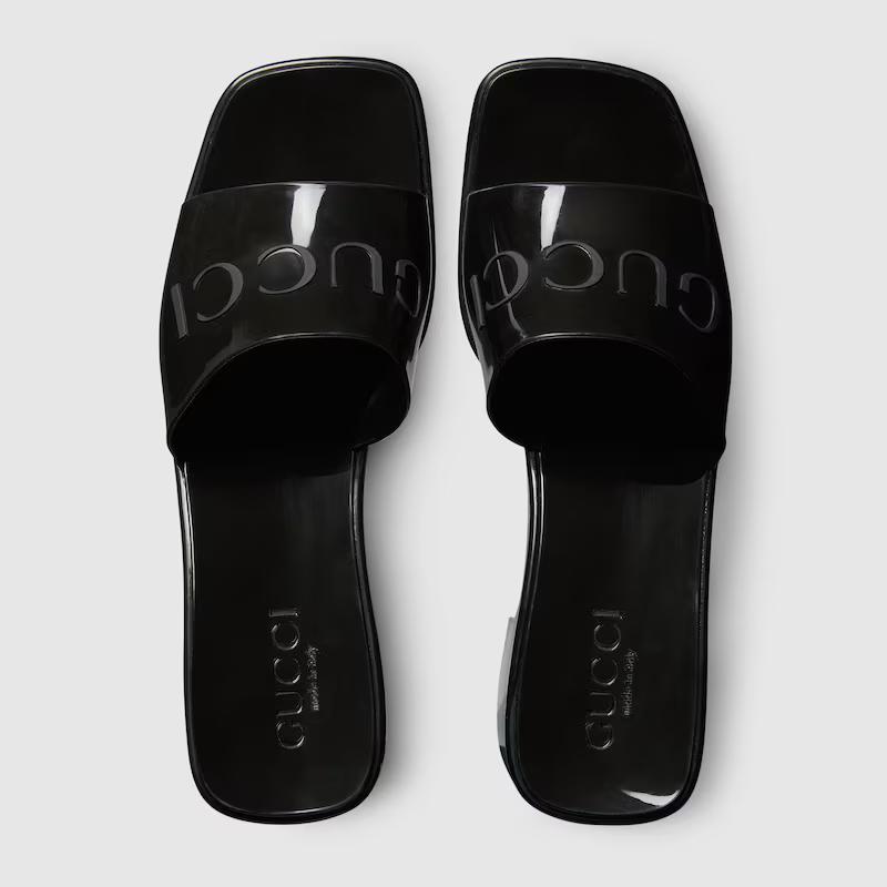 Giày Gucci Rubber Slide Sandal Nữ Đen