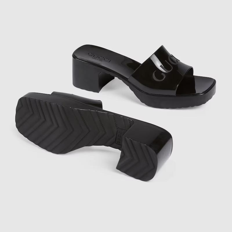 Giày Gucci Rubber Slide Sandal Nữ Đen