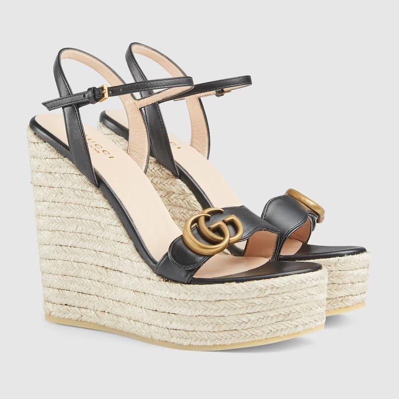 Giày Gucci Leather Platform Espadrille Nữ Đen