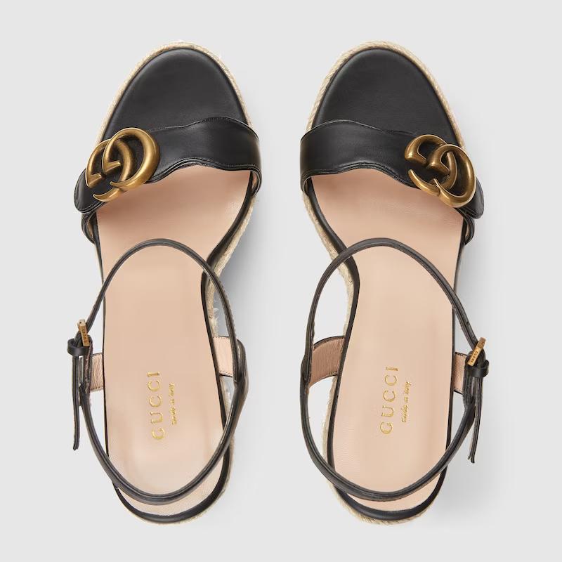 Giày Gucci Leather Platform Espadrille Nữ Đen