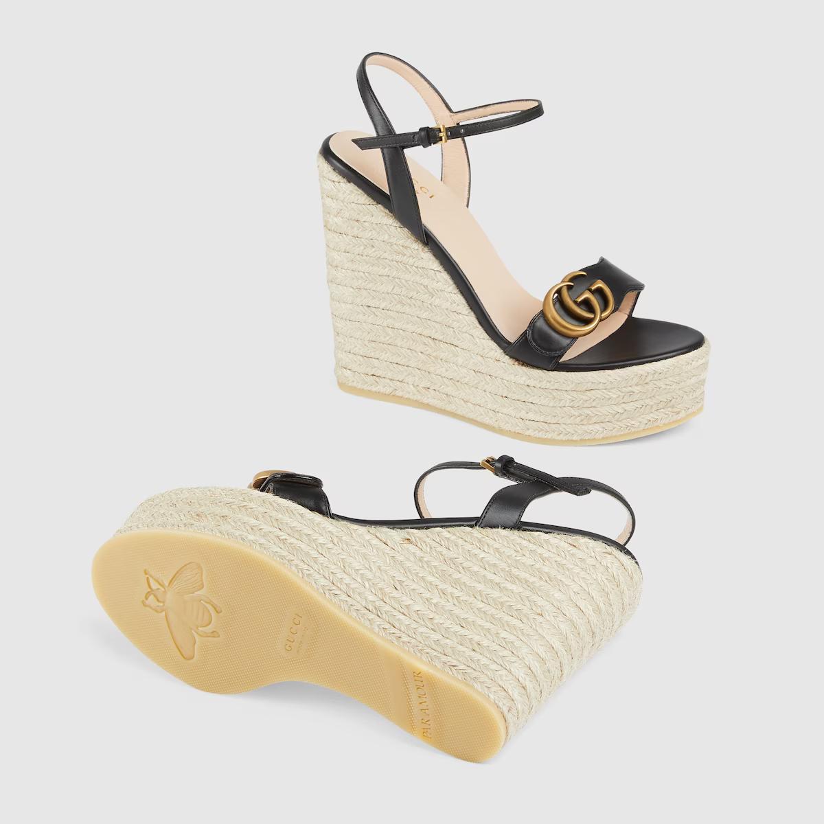 Giày Gucci Leather Platform Espadrille Nữ Đen