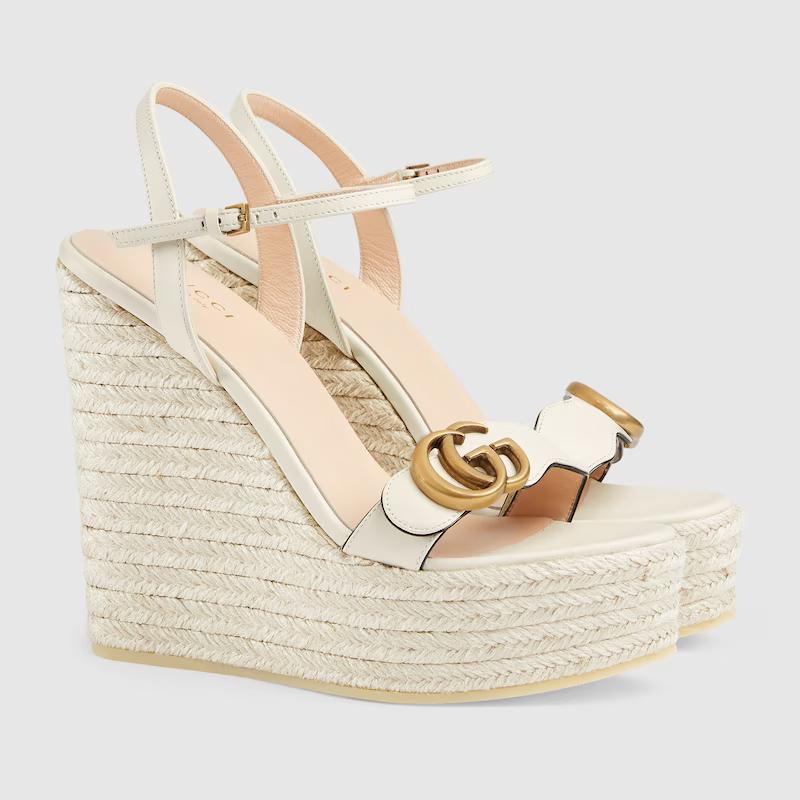 Giày Gucci Leather Platform Espadrille Nữ Trắng