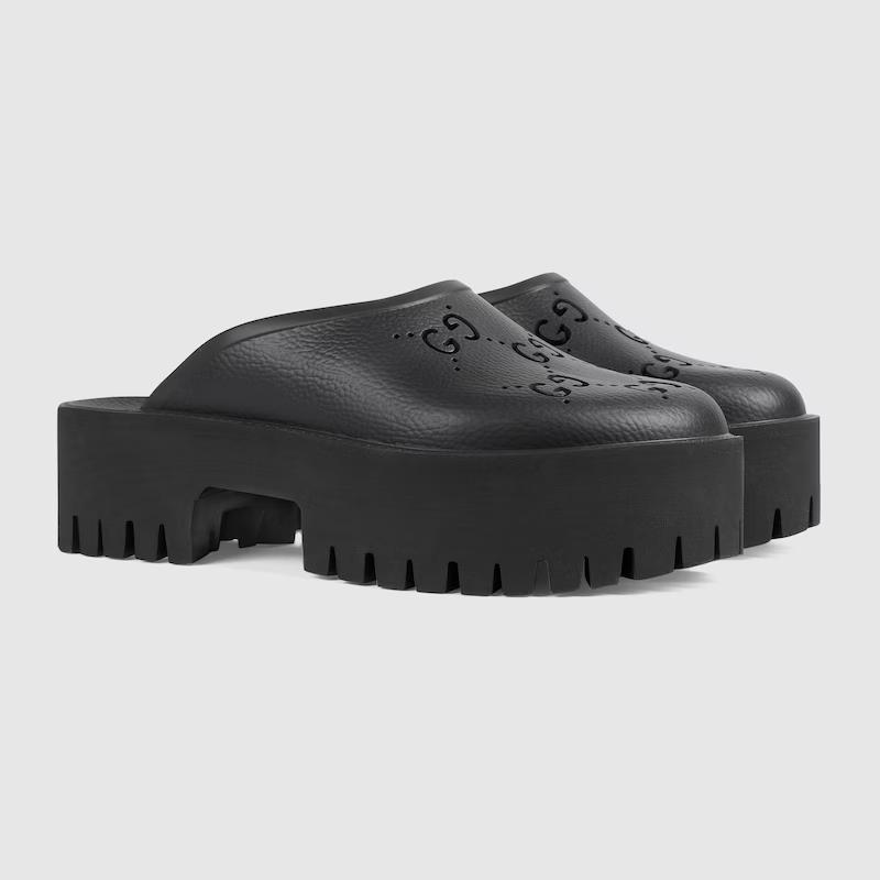 Giày Gucci Platform Perforated G Sandal Nữ Đen