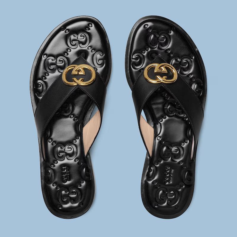 Giày Gucci Interlocking G Thong Sandal Nữ Đen