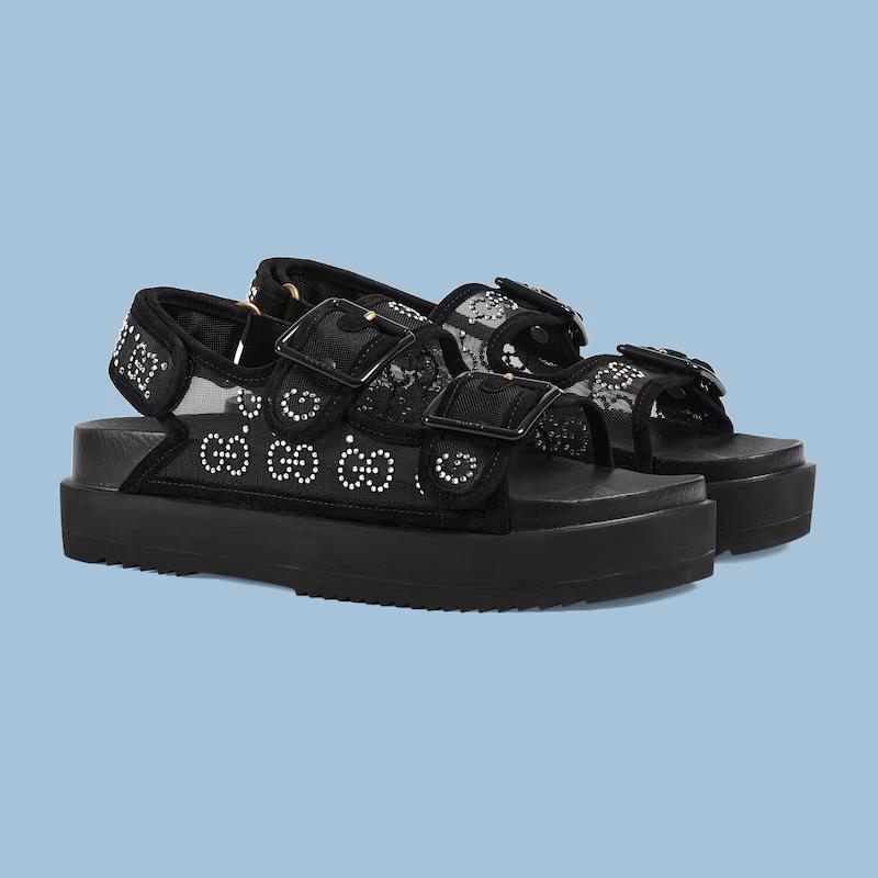 Giày Gucci Gg Sandal With Crystals Nữ Đen