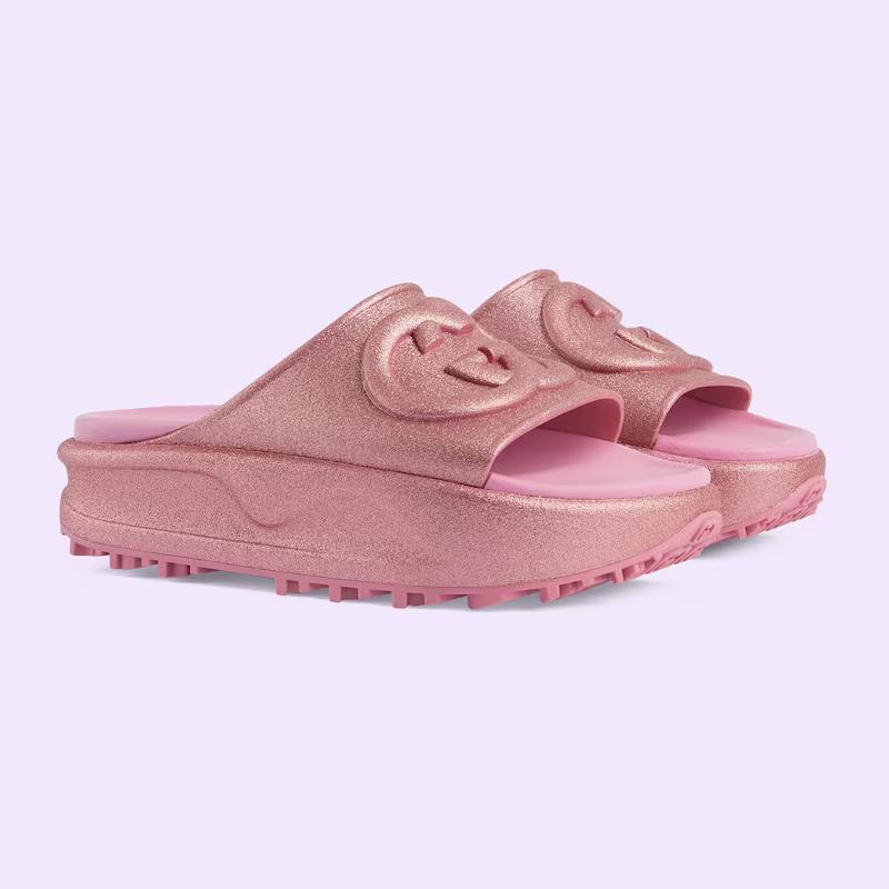 Giày Gucci Interlocking G Slide Sandal Nữ Hồng Bạc