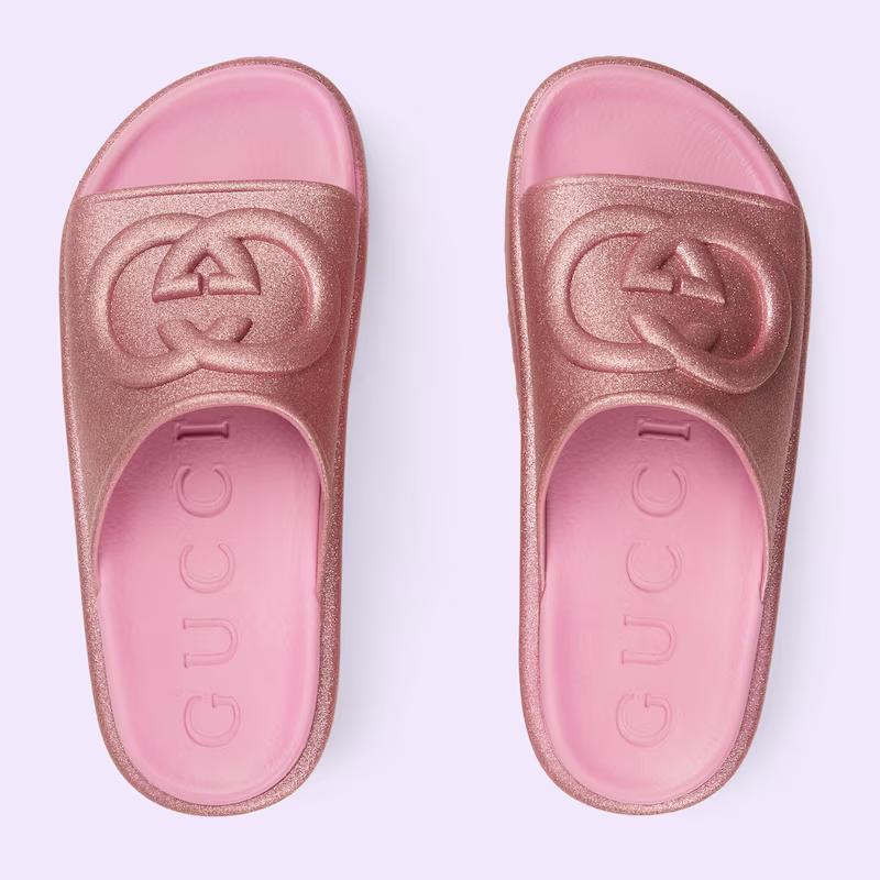 Giày Gucci Interlocking G Slide Sandal Nữ Hồng Bạc