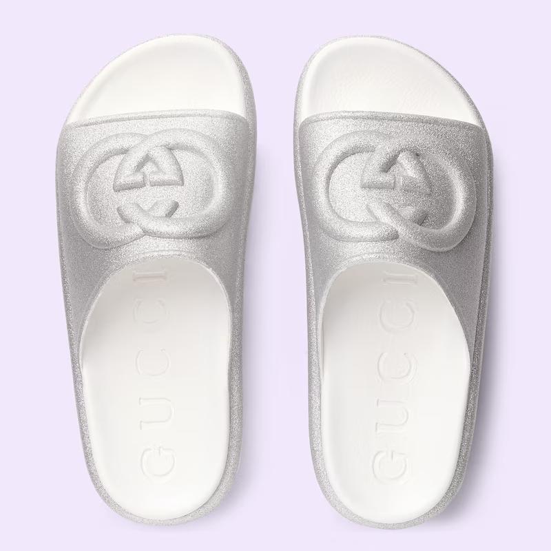 Giày Gucci Interlocking G Slide Sandal Nữ Bạc