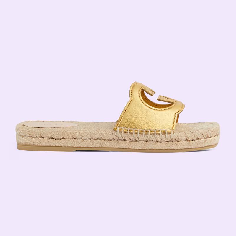 Giày Gucci Interlocking G Cut-Out Slide Sandals Nữ Vàng