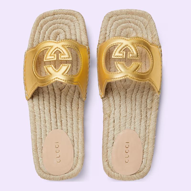 Giày Gucci Interlocking G Cut-Out Slide Sandals Nữ Vàng