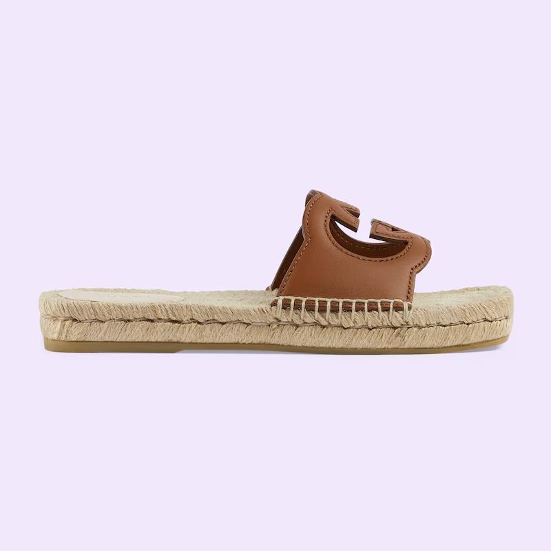 Giày Gucci Interlocking G Cut-Out Slide Sandals Nữ Nâu