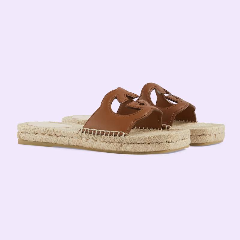 Giày Gucci Interlocking G Cut-Out Slide Sandals Nữ Nâu