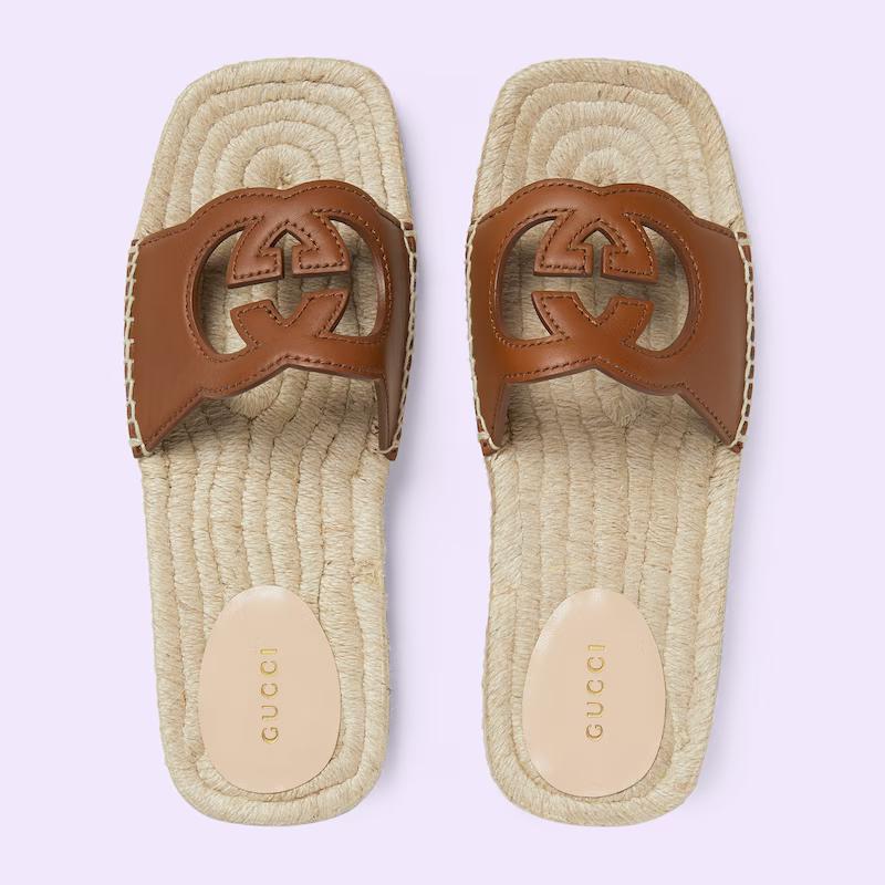 Giày Gucci Interlocking G Cut-Out Slide Sandals Nữ Nâu