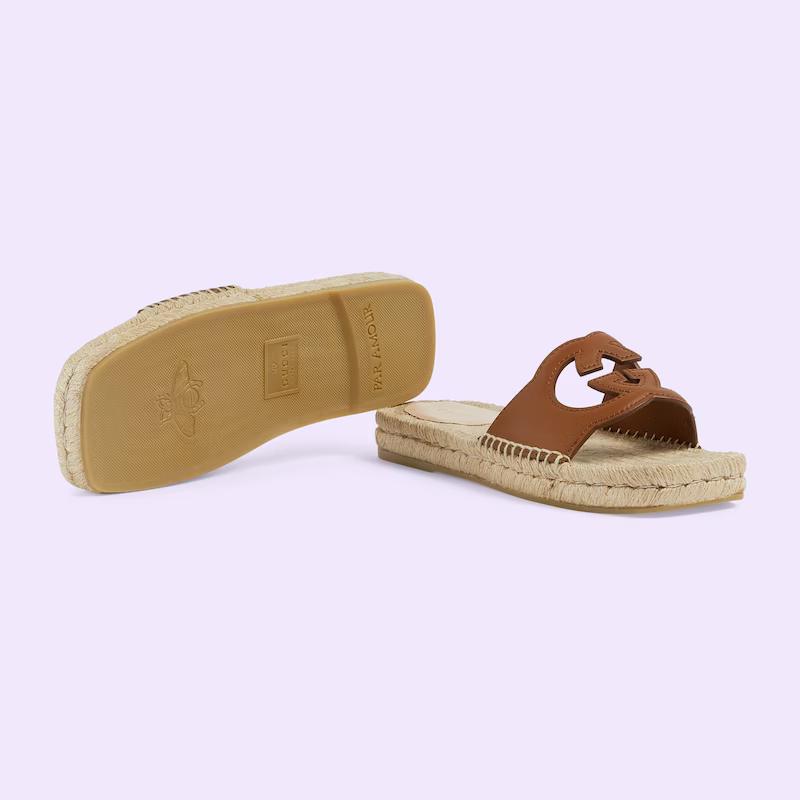 Giày Gucci Interlocking G Cut-Out Slide Sandals Nữ Nâu