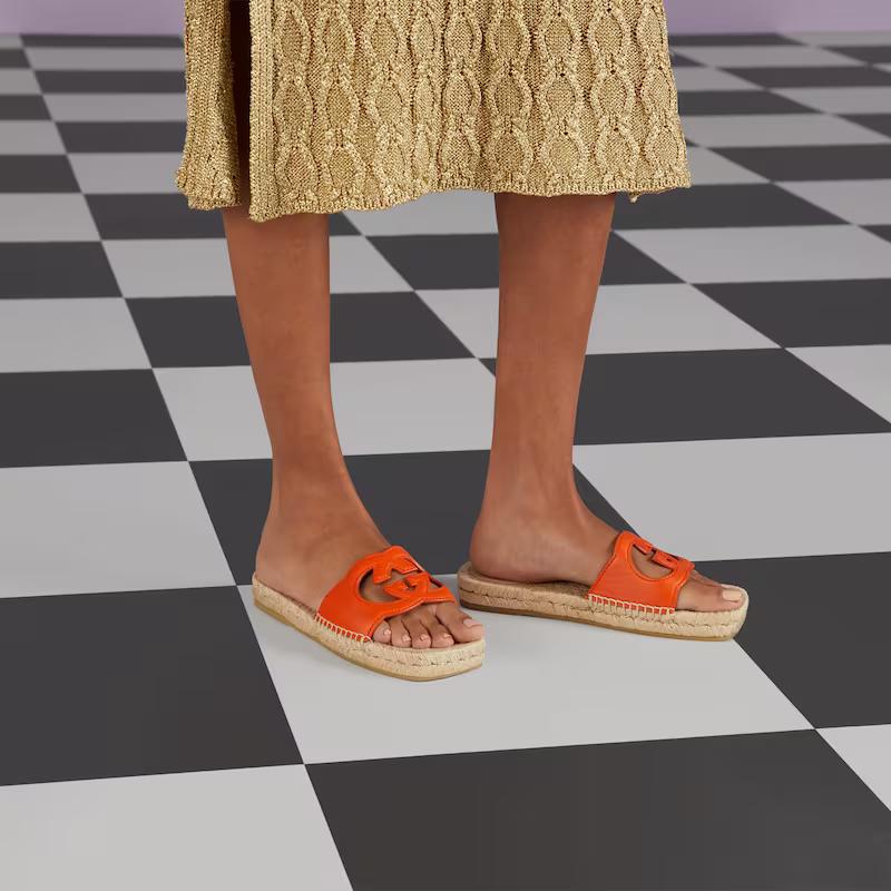 Giày Gucci Interlocking G Cut-Out Slide Sandals Nữ Cam