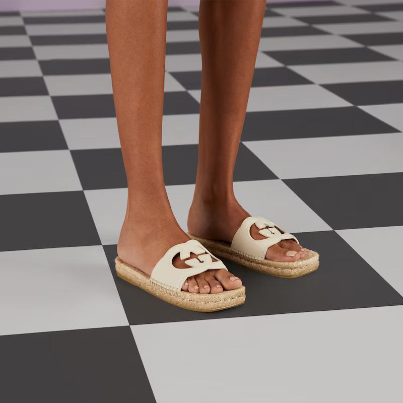 Giày Gucci Interlocking G Cut-Out Slide Sandals Nữ Trắng