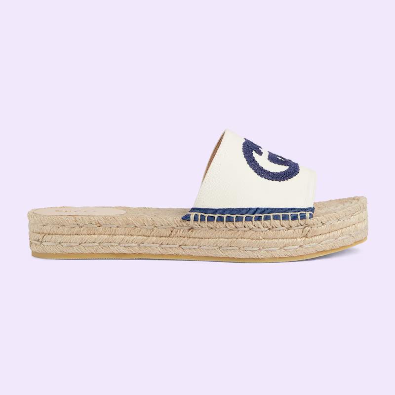 Giày Gucci Espadrille Slide With Interlocking G Nữ Trắng Xanh