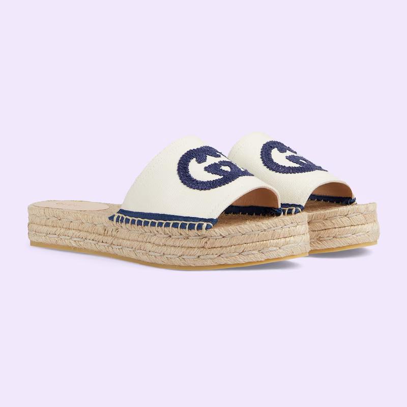 Giày Gucci Espadrille Slide With Interlocking G Nữ Trắng Xanh