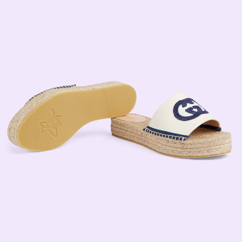 Giày Gucci Espadrille Slide With Interlocking G Nữ Trắng Xanh