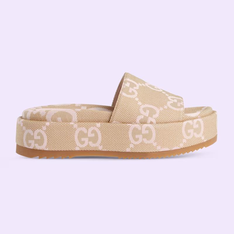 Giày Gucci Jumbo Gg Platform Slide Sandal Nữ Nâu Da