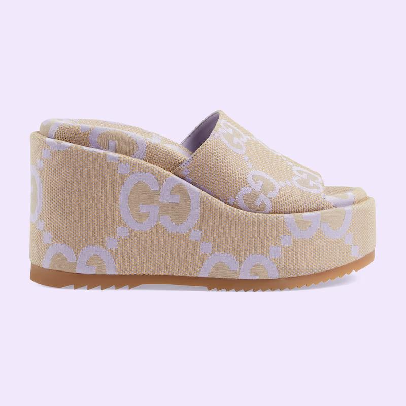 Giày Gucci Jumbo Gg Platform Slide Sandal Nữ Da