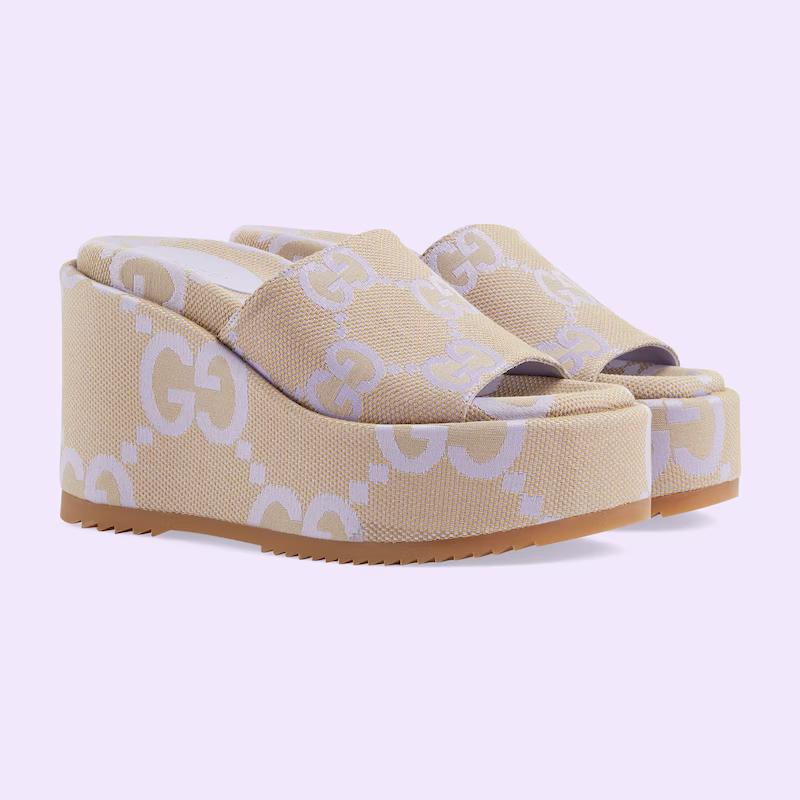 Giày Gucci Jumbo Gg Platform Slide Sandal Nữ Da