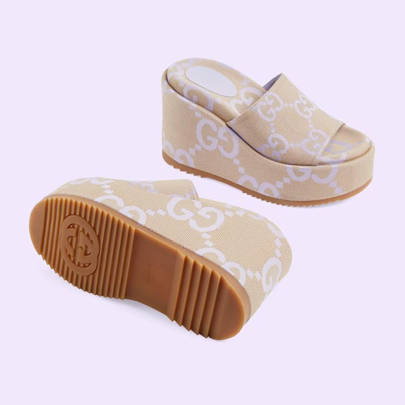 Giày Gucci Jumbo Gg Platform Slide Sandal Nữ Da