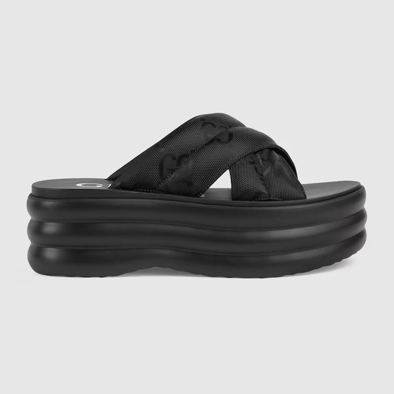 Giày Gucci Gg Platform Slide Sandal Nữ Đen