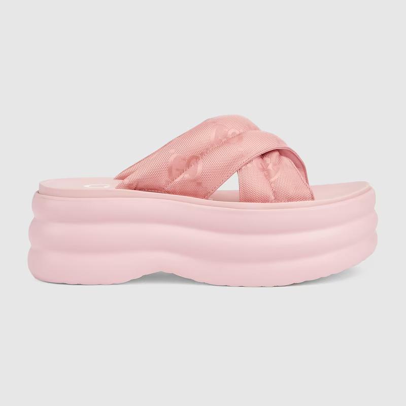 Giày Gucci Gg Platform Slide Sandal Nữ Hồng