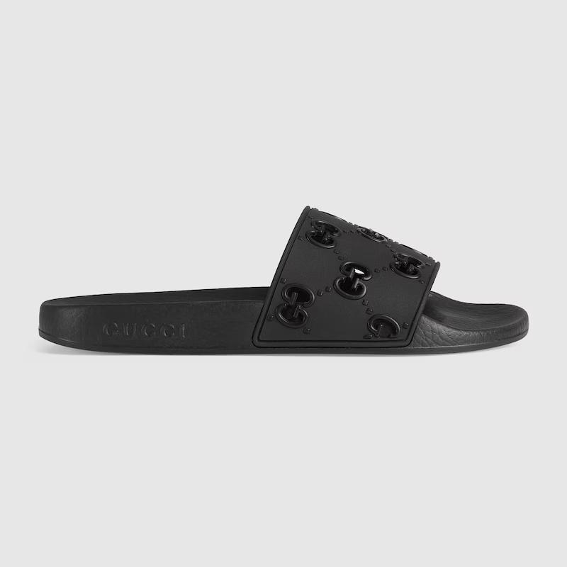 Giày Gucci Rubber Gg Slide Sandal Nữ Đen