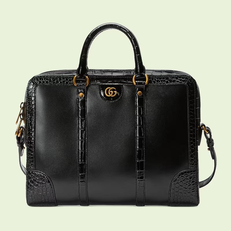 Túi Gucci Crocodile Trim Briefcase With Double G Nam Màu Đen