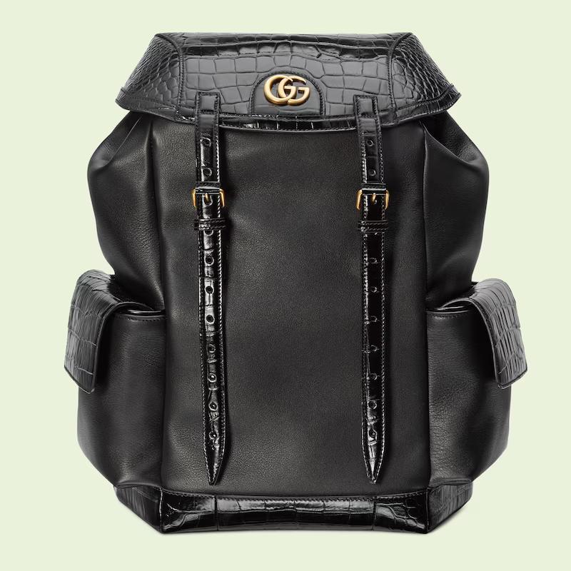 Túi Gucci Crocodile Trim Backpack With Double G Nam Màu Đen