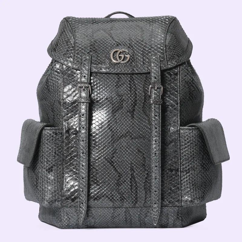 Túi Gucci Python Backpack With Double G Nam Màu Xám