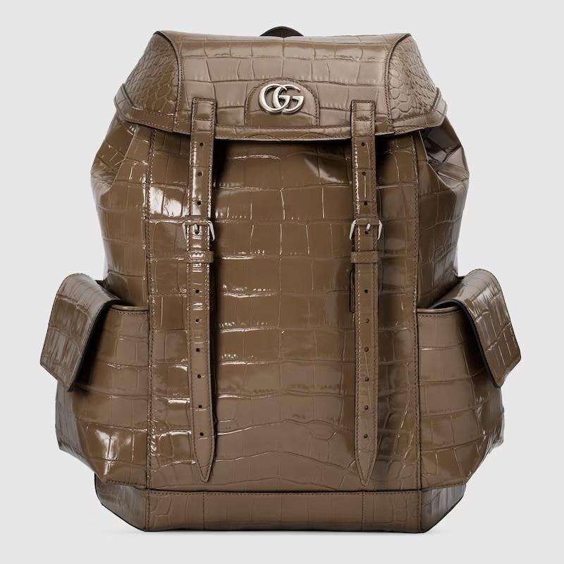 Túi Gucci Crocodile Backpack With Double G Nam Màu Nâu