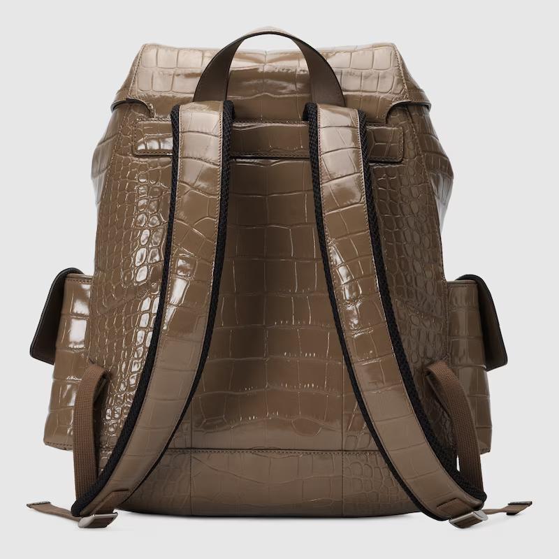 Túi Gucci Crocodile Backpack With Double G Nam Màu Nâu