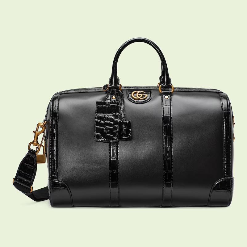 Túi Gucci Crocodile Trim Duffle Bag With Double G Nam Màu Đen