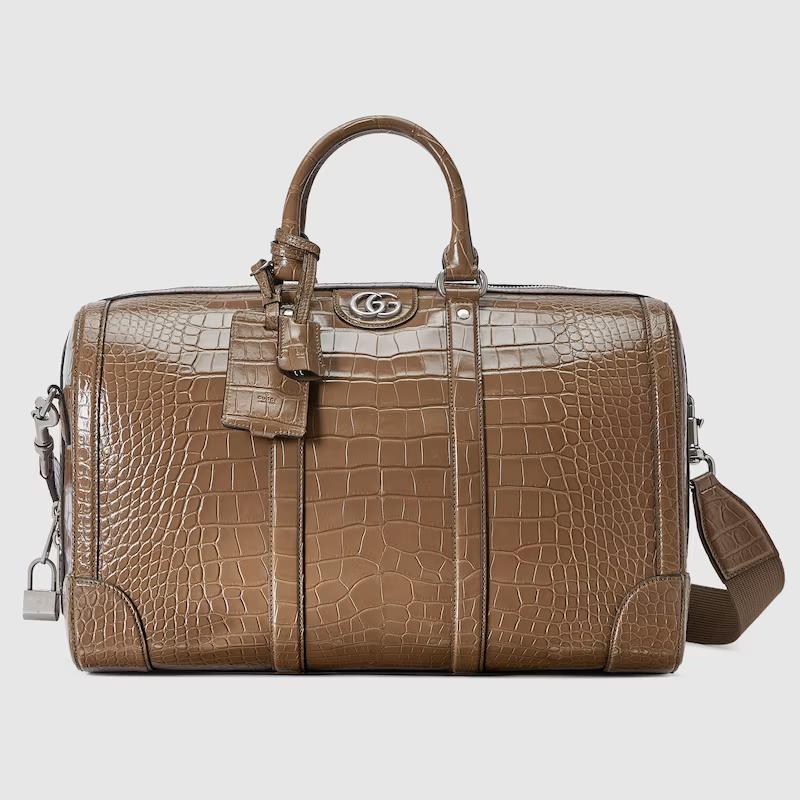 Túi Gucci Crocodile Duffle Bag With Double G Nam Màu Nâu