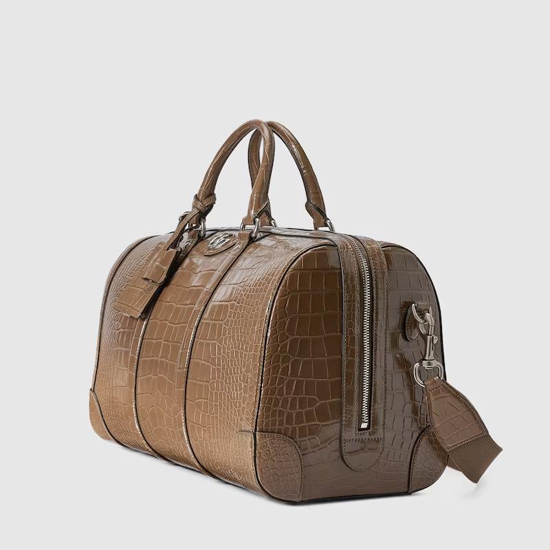 Túi Gucci Crocodile Duffle Bag With Double G Nam Màu Nâu