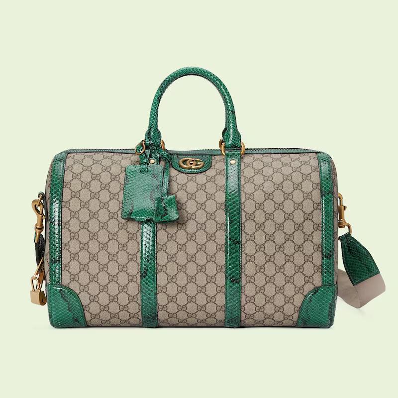 Túi Gucci Python Trim Duffle Bag With Double G Nam Màu Da Xanh