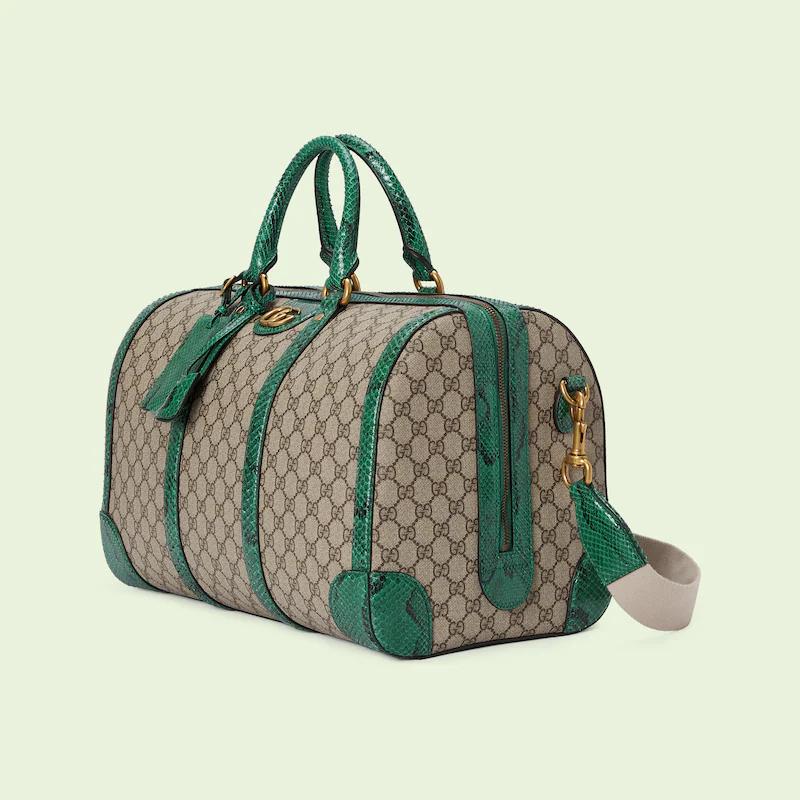 Túi Gucci Python Trim Duffle Bag With Double G Nam Màu Da Xanh