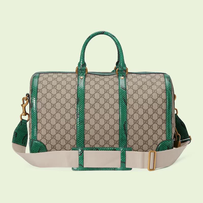 Túi Gucci Python Trim Duffle Bag With Double G Nam Màu Da Xanh