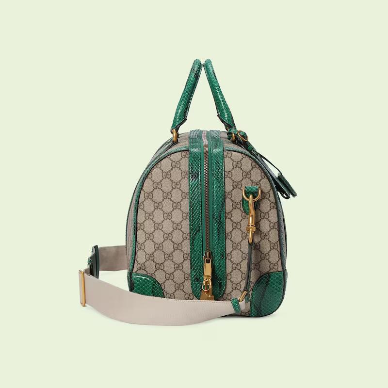 Túi Gucci Python Trim Duffle Bag With Double G Nam Màu Da Xanh