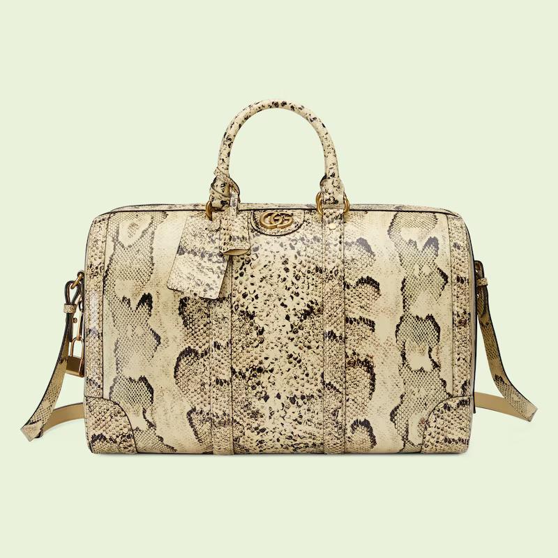 Túi Gucci Python Duffle Bag With Double G Nam Màu Da