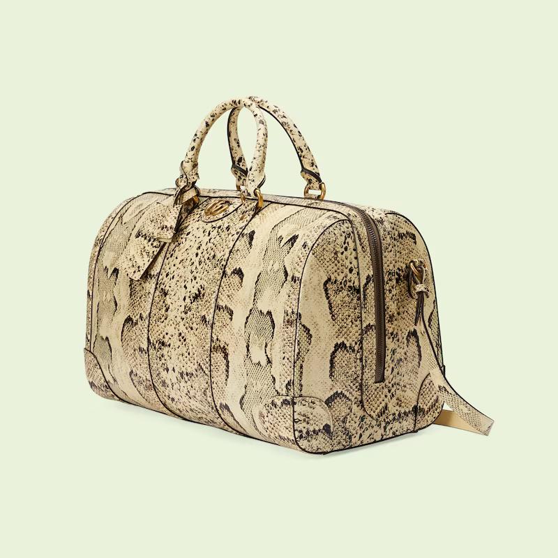 Túi Gucci Python Duffle Bag With Double G Nam Màu Da