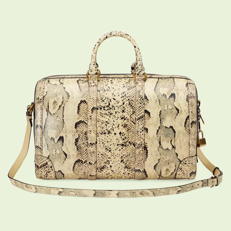 Túi Gucci Python Duffle Bag With Double G Nam Màu Da