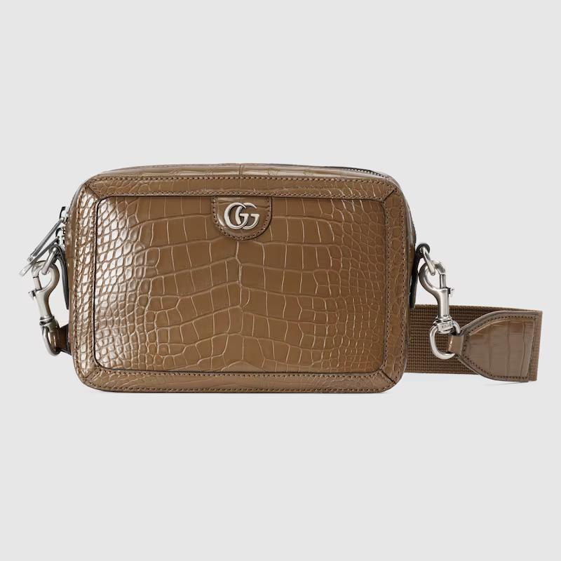 Túi Gucci Crocodile Shoulder Bag With Double G Nam Màu Nâu