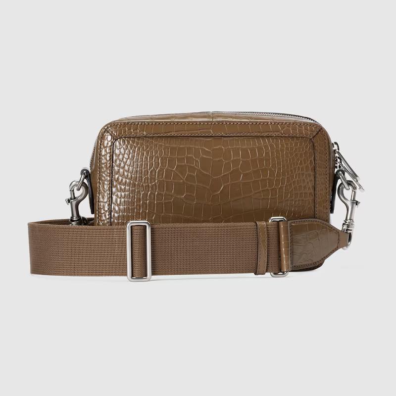 Túi Gucci Crocodile Shoulder Bag With Double G Nam Màu Nâu